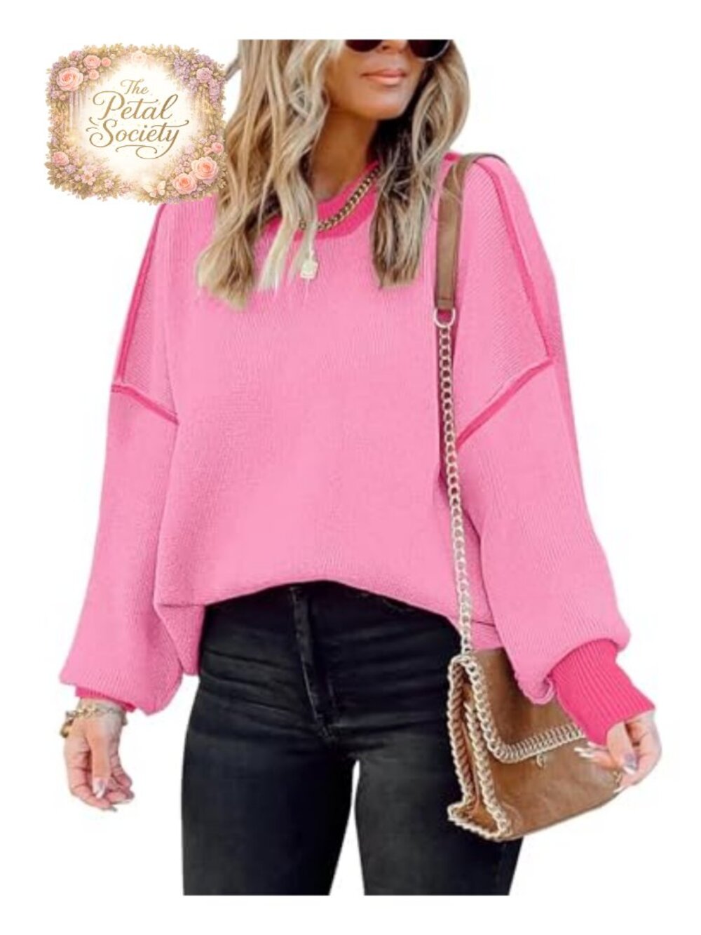 Oversized Colorblock Knit Sweater Batwing Long Sleeve Tunic Top